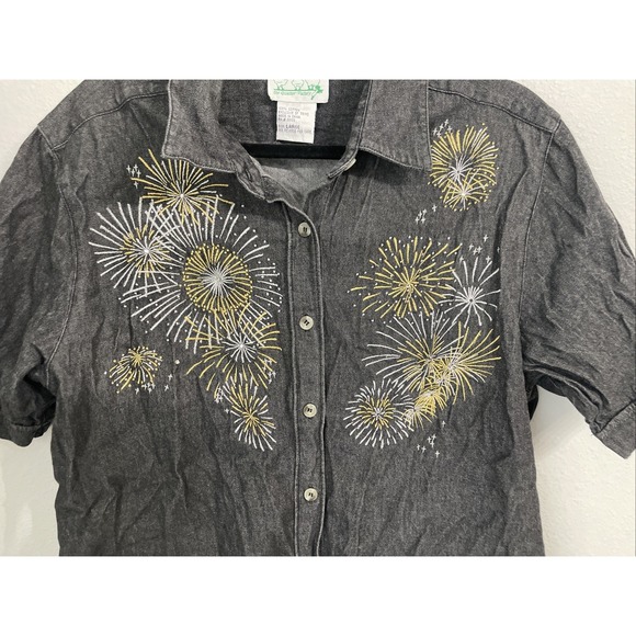 The Quacker Factory‎ Shirt Women's Large L Gray Button Down Firework Embroidered - Picture 4 of 7